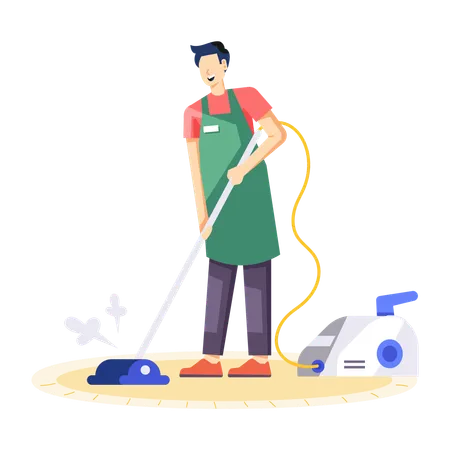 Male worker doing Carpet Cleaning  Illustration