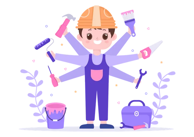 Male worker doing house renovation  Illustration