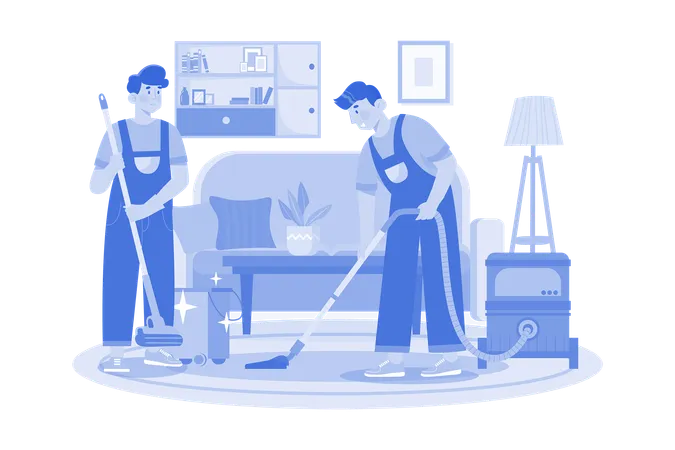 Male Worker Doing Vacuum Cleaning The Clean Floor In The Living Room  Illustration