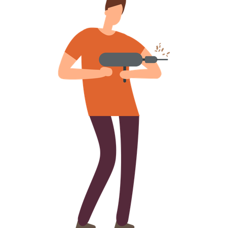 Male worker drilling on wall  Illustration