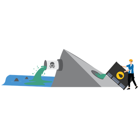 Male Worker dump radioactive waste into sea  Illustration