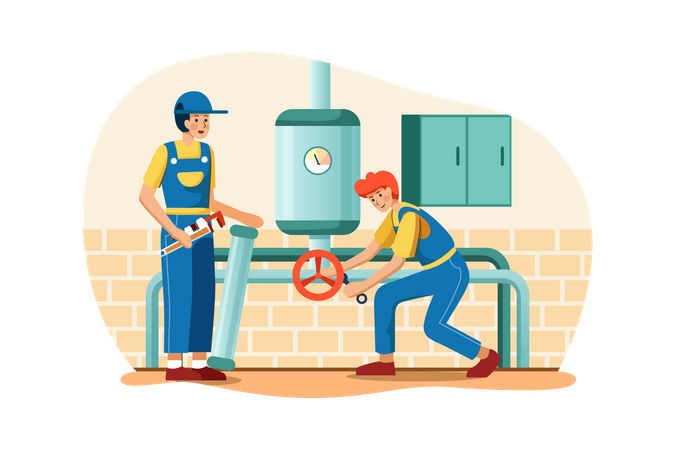 Male worker fitting pipe  Illustration