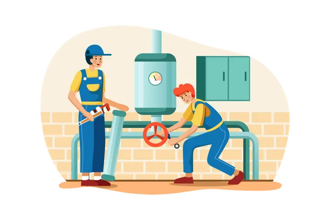 Male worker fitting pipe  Illustration