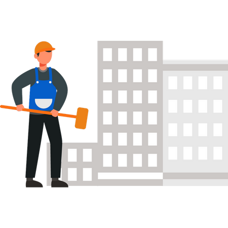 Male worker holding hammer  Illustration