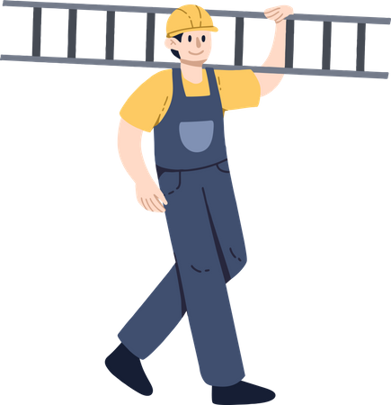 Male worker holding ladder  Illustration