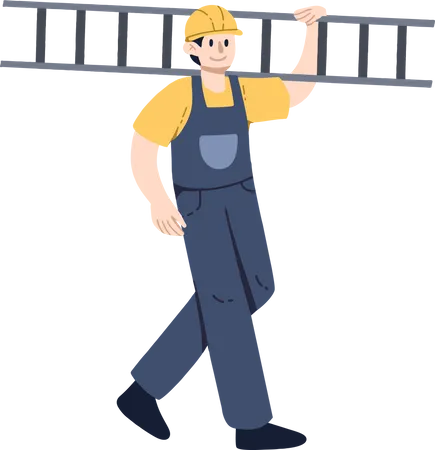 Male worker holding ladder  Illustration
