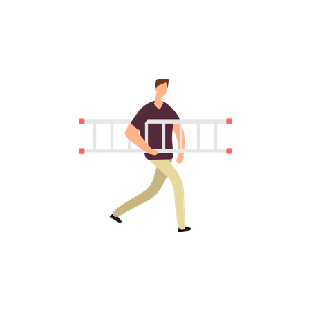 Male worker holding ladder  Illustration