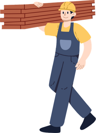 Male worker holding wooden plate  Illustration