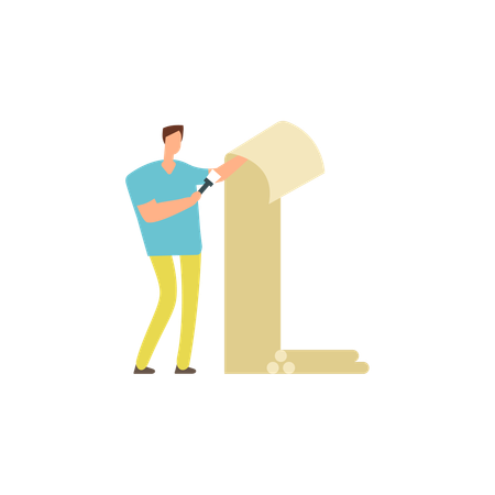 Male worker installing wallpaper  Illustration