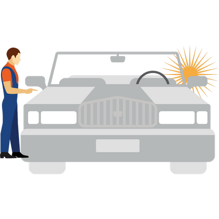 Male worker looking at car Illustration