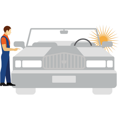 Male worker looking at car  Illustration