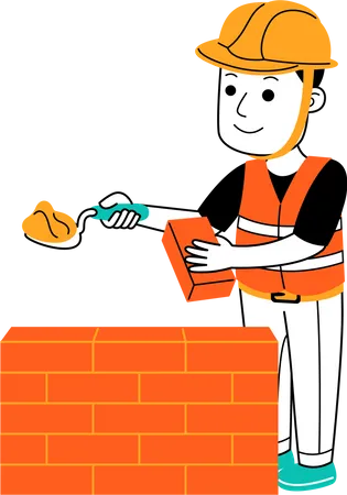 Male worker making bricks wall  Illustration