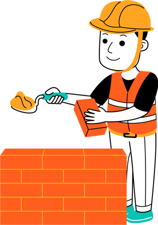 Male worker making bricks wall  Illustration