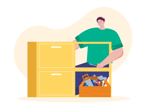 Male worker making cupboard  Illustration