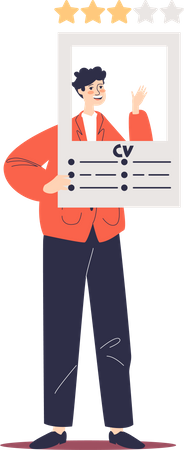 Male worker man applying for job hold cv for vacant position. Employee prepare resume for interview Illustration