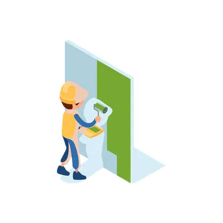 Male worker panting on wall  Illustration