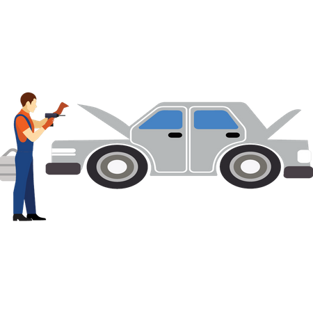 Male worker repairing car  Illustration