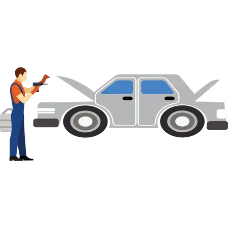 Male worker repairing car  Illustration