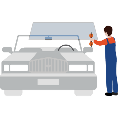 Male worker repairing car  Illustration