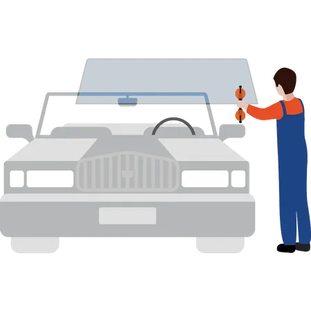 Male worker repairing car  Illustration