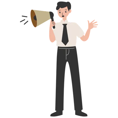 Male worker with megaphone  Illustration