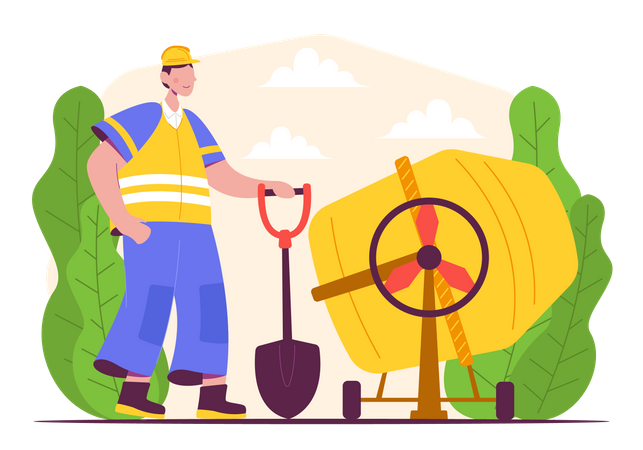 Male worker with shovel Illustration