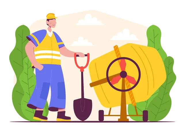 Male worker with shovel  Illustration