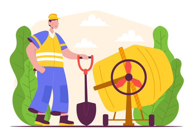 Male worker with shovel  Illustration