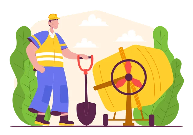 Male worker with shovel  Illustration