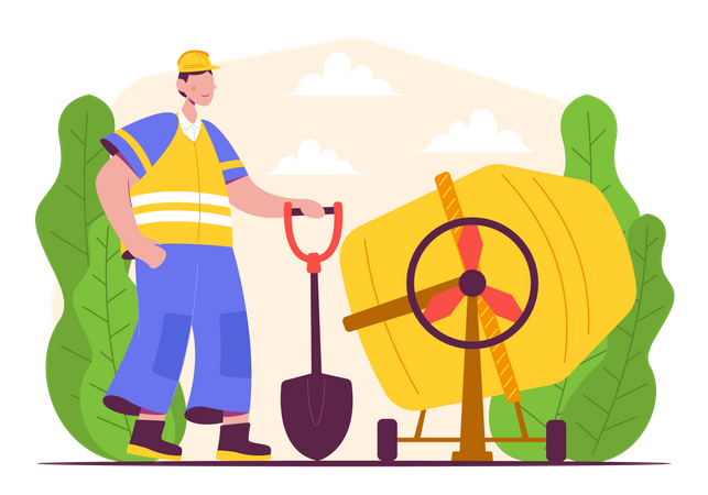 Male worker with shovel  Illustration