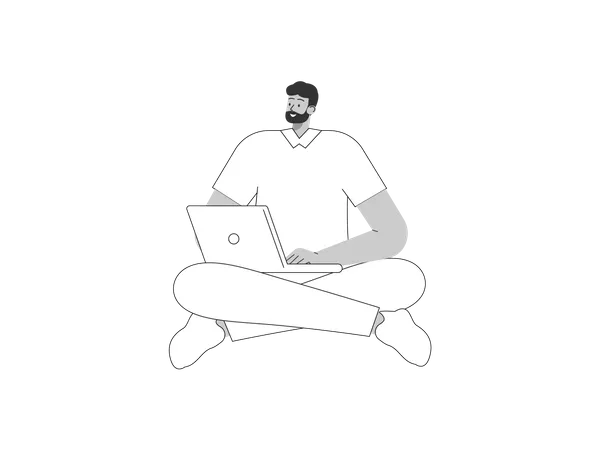 Male worker working on laptop  Illustration