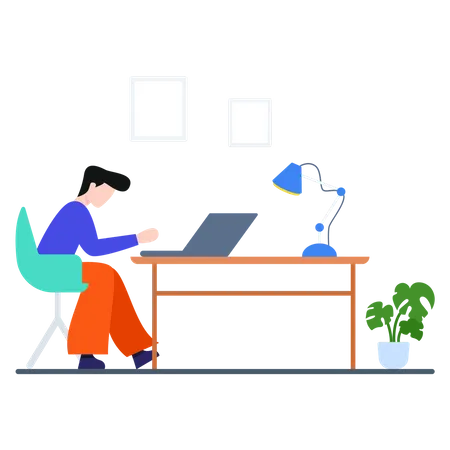 Male worker working on laptop  Illustration