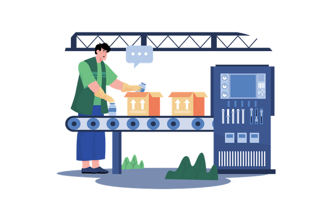 Male Workers Packing Milk Package In Manufacturing Unit  Illustration