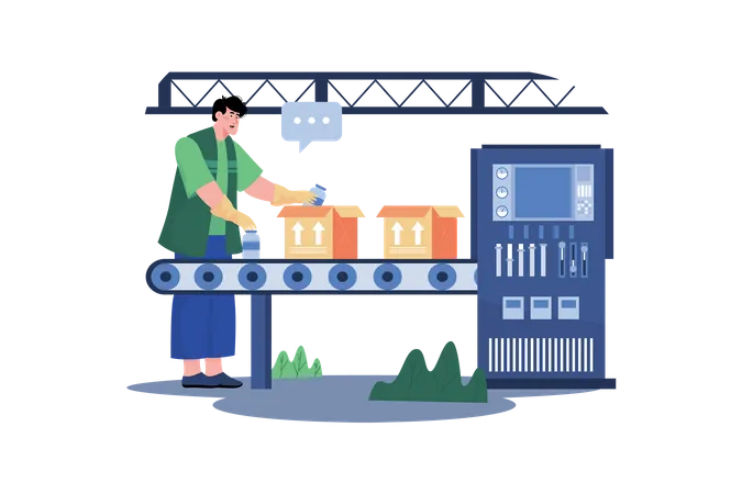 Male Workers Packing Milk Package In Manufacturing Unit  Illustration