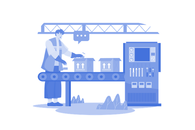 Male Workers Packing Milk Package In Manufacturing Unit  Illustration