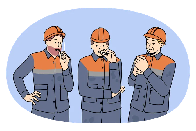 Male workers smoke at break at construction site  Illustration