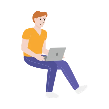 Male working laptop Illustration