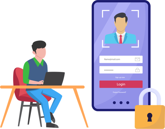 Male Working on Account Security  Illustration