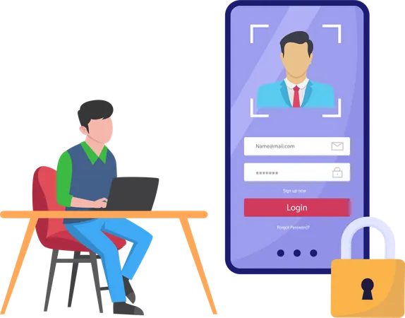 Male Working on Account Security  Illustration