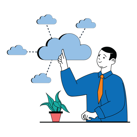 Male working on cloud computing  Illustration