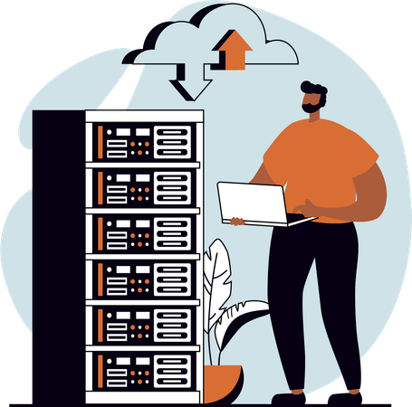 Male working on data backup  Illustration