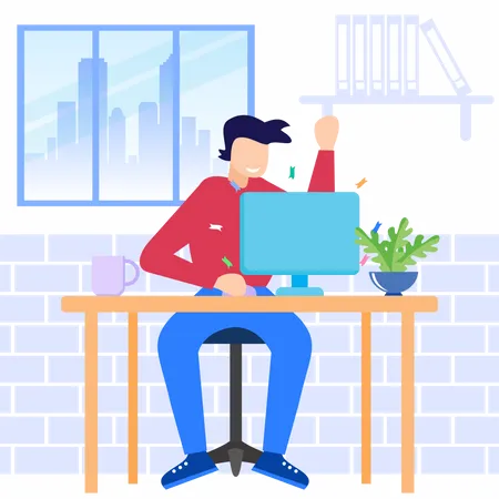Male working on laptop at home  Illustration