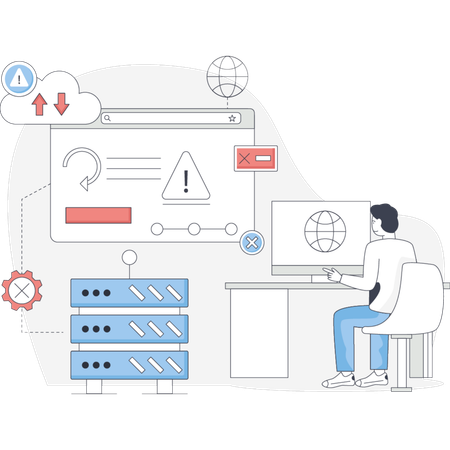 Male working on server error  Illustration