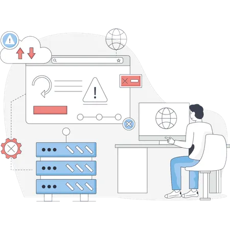 Male working on server error  Illustration