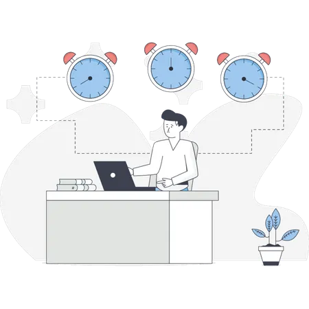 Male Working On Time Management  Illustration