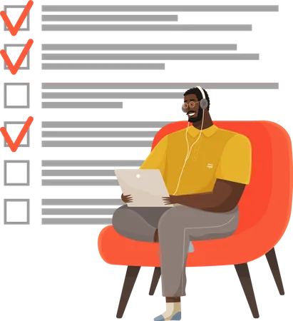 Male working with checklist  Illustration