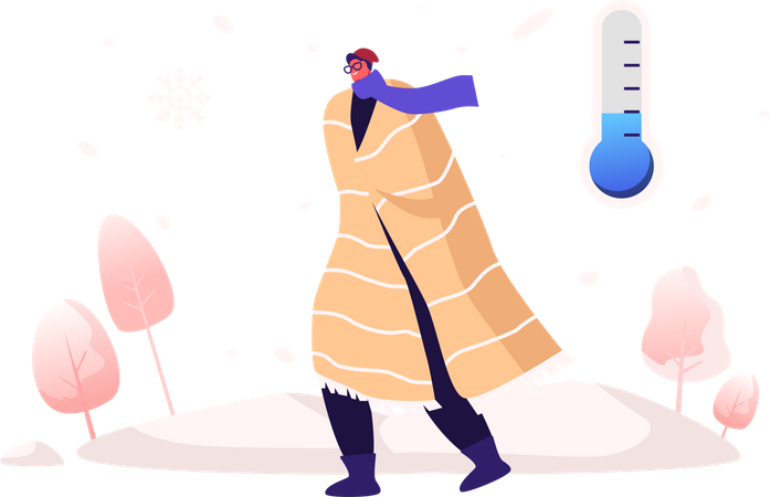Male Wrapped in Plaid Wearing Warm Clothes Outdoor  Illustration