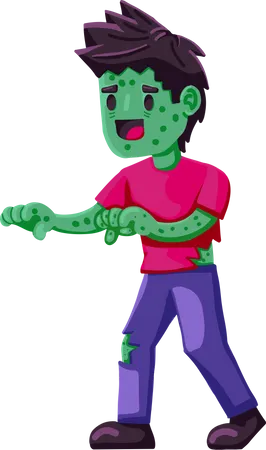 Cartoon Male Zombie Character Design Flat Style For Halloween Illustration