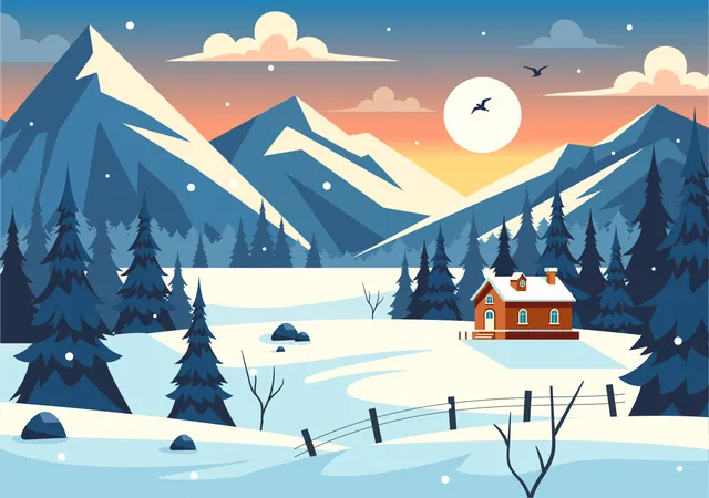 Malerische schneebedeckte Berglandschaft  Illustration