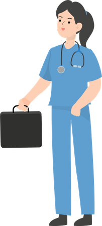 Médica segurando maleta  Ilustração
